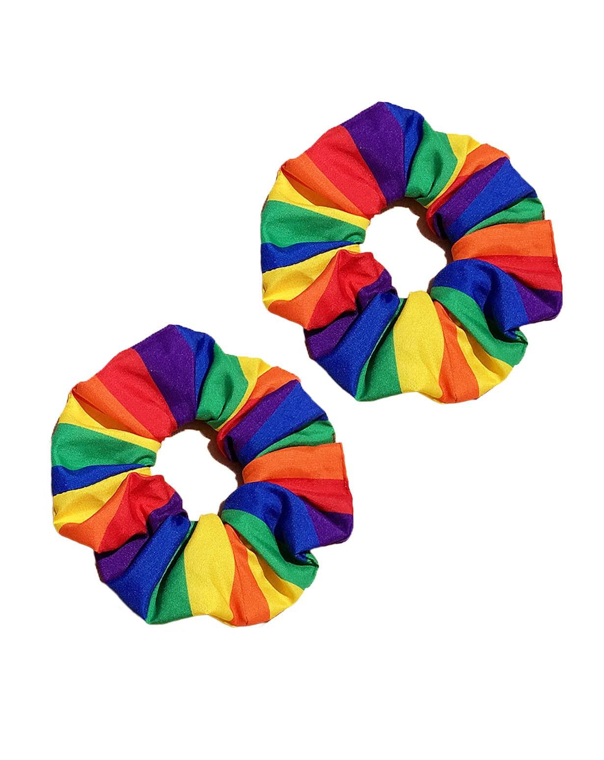 BBTDIN Rainbow Hair Scrunchies Striped Rainbow Ponytail Holder Pride Rainbow Hair Ring Tie JHP20 (2 Pcs-Set A)