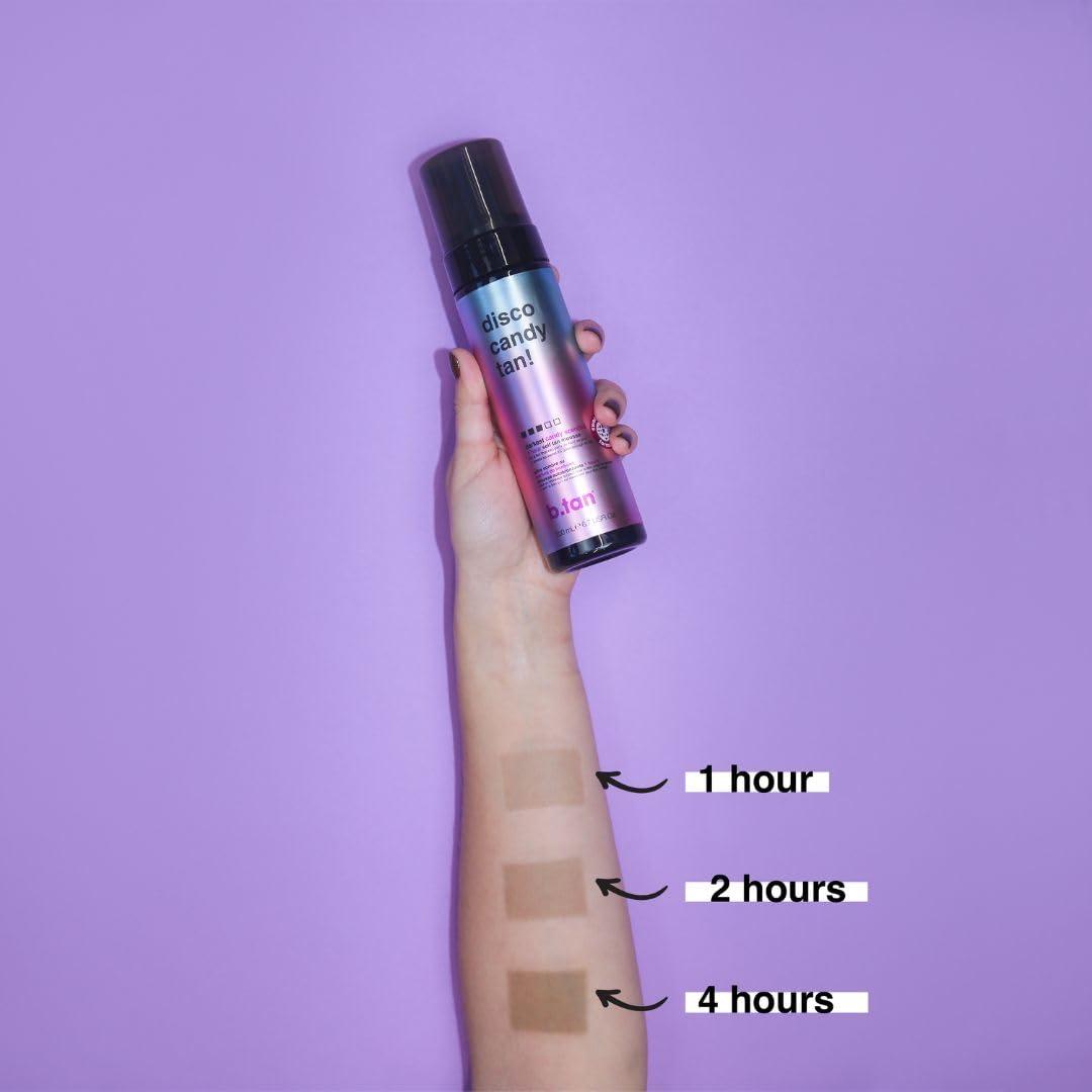 B.TAN b.tan Dark Self Tanner Mousse | Disco Candy Tan - Best, 1 Hour Express Sunless Tanning Foam, Candy-Scented, Sweat-Proof & Transfer Resistant, No Fake Tan Smell, Vegan, Cruelty Free, 6.7 Fl Oz