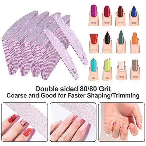 AhaTopia Nail Files 80/80 Grit (100 Pack), Emery Boards for Acrylic Nails and Gel Nails, Coarse Nail File 80 Grits Double Sided Emory Board Professional Nail Filers Reusable Washable Manicure Curved Gray Bulk
