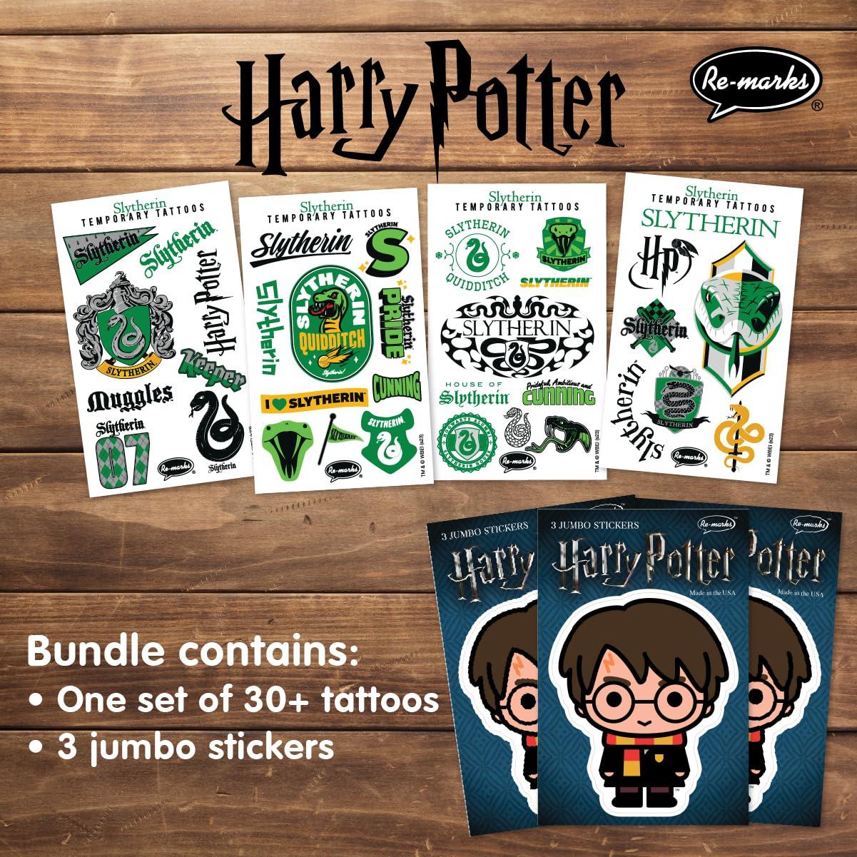 Re-Marks Re-marks Harry Potter Temporary Tattoos + Jumbo Stickers (Slytherin) for All Ages