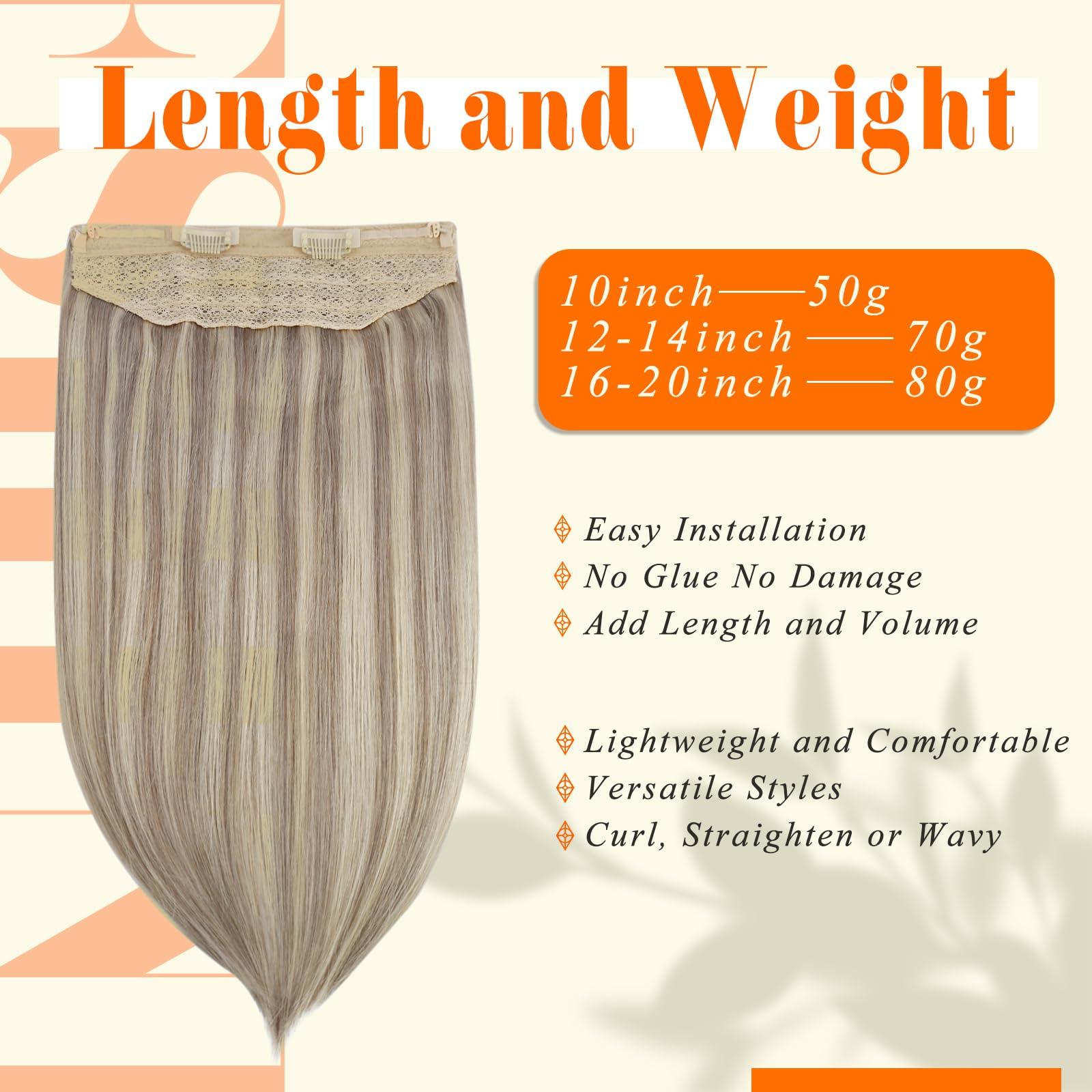 Fshine Fshine Invisible Wire Hair Extensions Real Human Hair Ash Blonde 18 Highlighted Bleach Blonde 613 One Piece Clip in Hair Extensions Soft Remy Human Hair Hidden Wire Human Hair Extension 20Inch 80G