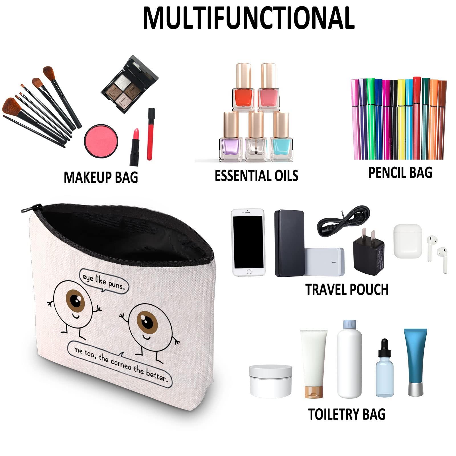 G2TUP G2TUP Eye Doctor Gift Eye Like Puns Makeup Bag Optometrist Ophthalmologist Cosmetic Bag Optician Gift Optometry Zipper Travel Bag (Eye Like Puns White Bag)
