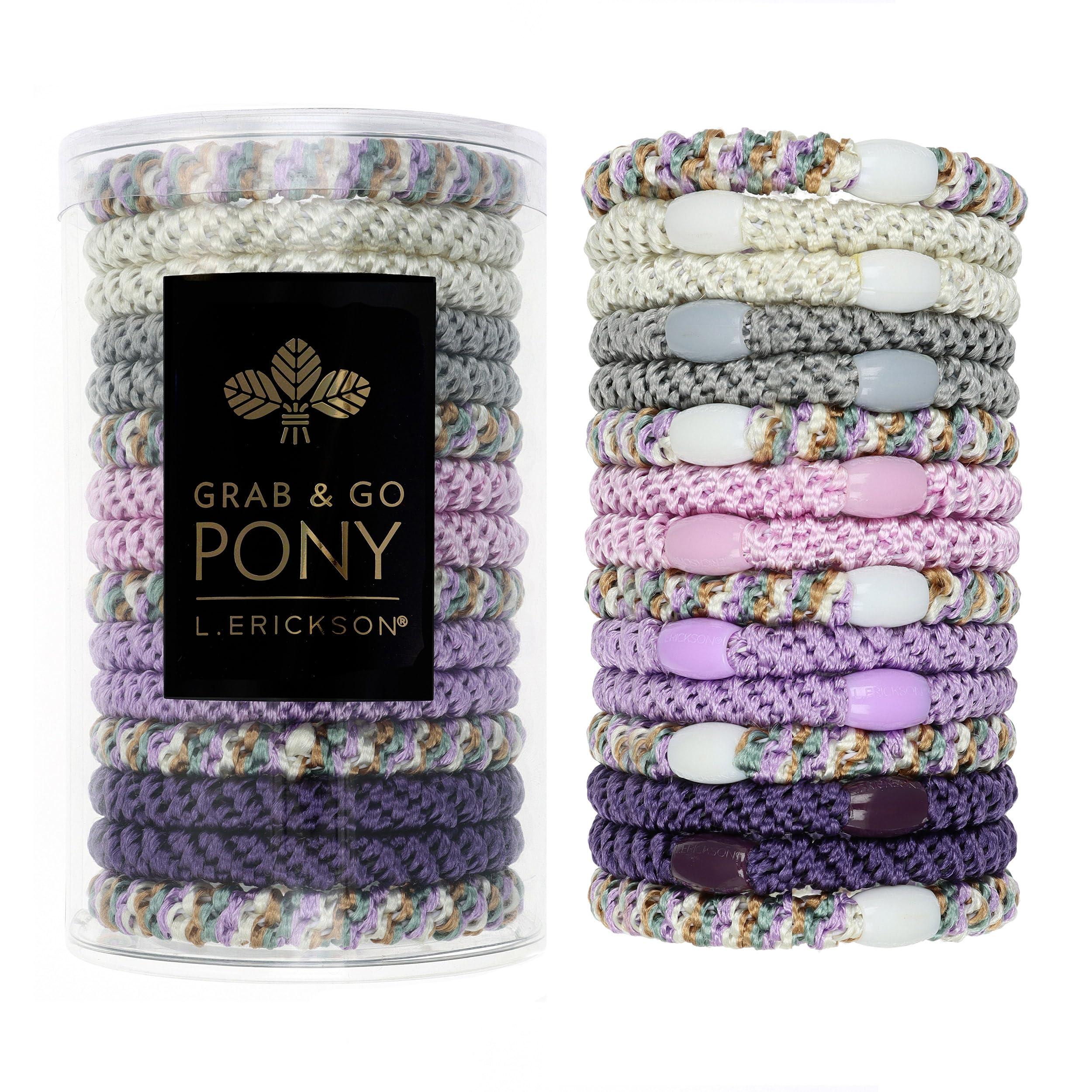 L. Erickson L. Erickson Grab & Go Pony Tube - Pixie Purple and Beige Mix - 15 Pack Ponytail Holder Hair Ties