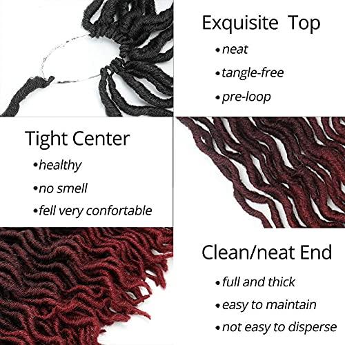 THEMIS HAIR Short Gypsy Locs Crochet Faux Locs 12 Inch Ombre Red Goddess Wavy Faux Locs Crochet Hair Natural Looking Pre-Looped Kanekalon Synthetic Crochet Braids Dreadlocks Hair Extensions (12inch,OT99J530)