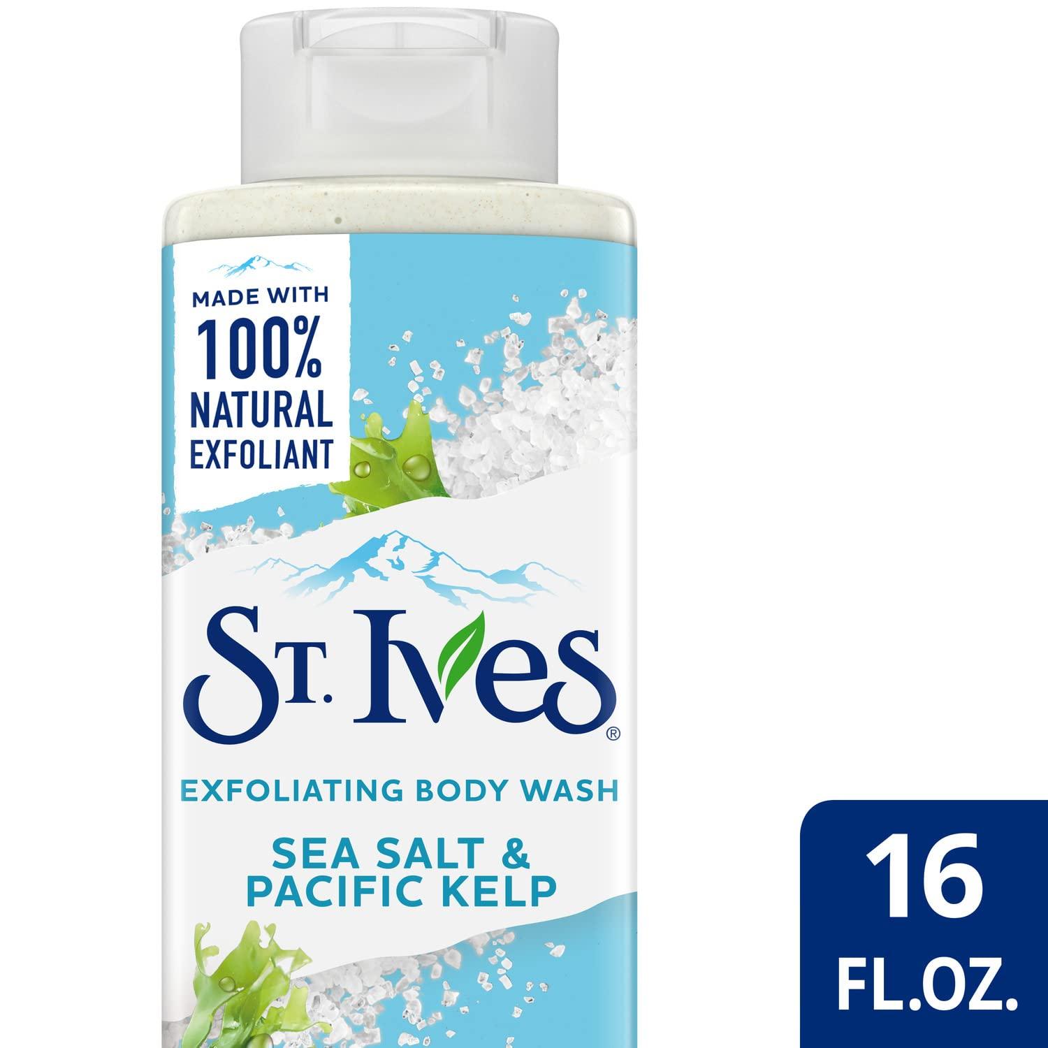 St. Ives St. Ives Exfoliating Body Wash - Sea Salt & Pacific Kelp Scrub, Natural Body Wash, Body Soap, or Hand Soap with Plant-Based Exfoliants for Glowing Skin, 16 Oz Ea (Pack of 2)