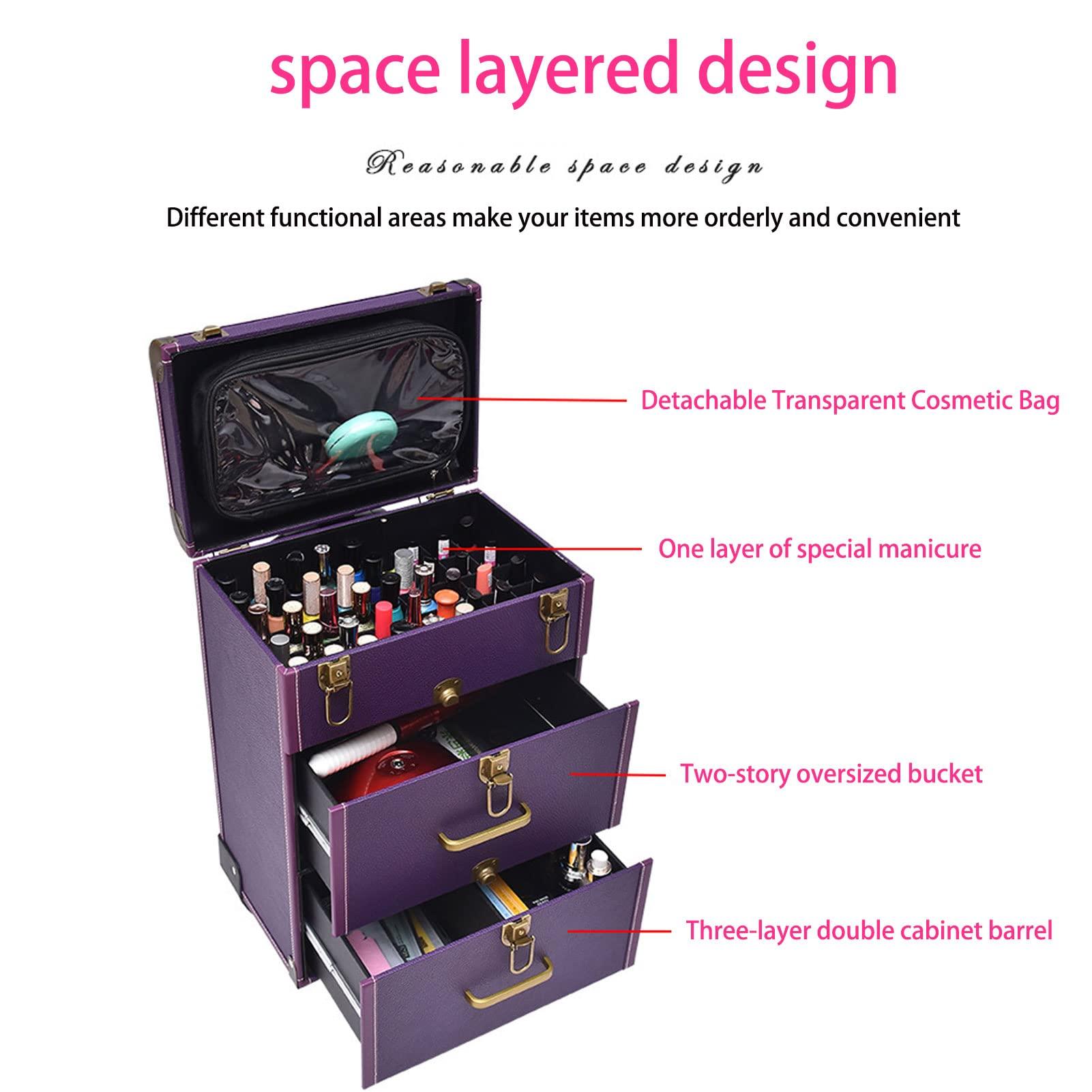 DWLOMHE DWLOMHE Rolling Makeup Train Case Cosmetic Train Case Large Vanity Case with Wheeled Organizer Travel Beauty Vanity Handle Case