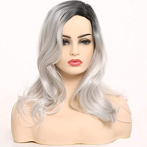 Acxico Acxico 1 Piece of Ash Gray to Silver White Ombre Wavy Curly Blonde Wig Shoulder Length Women Hair