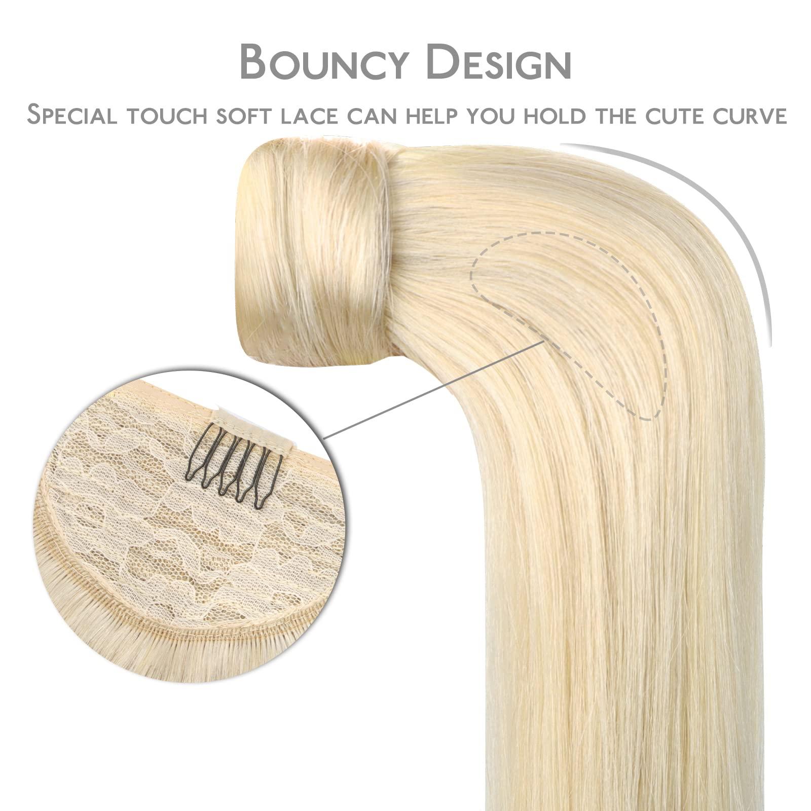 Wennalife WENNALIFE Ponytail Extension Human Hair, 14 Inch 75g Platinum Blonde Human Hair Ponytail Extension Clip in Remy Human Hair Ponytail Wrap Around Ponytail Extension Hairpieces Real Human Hair