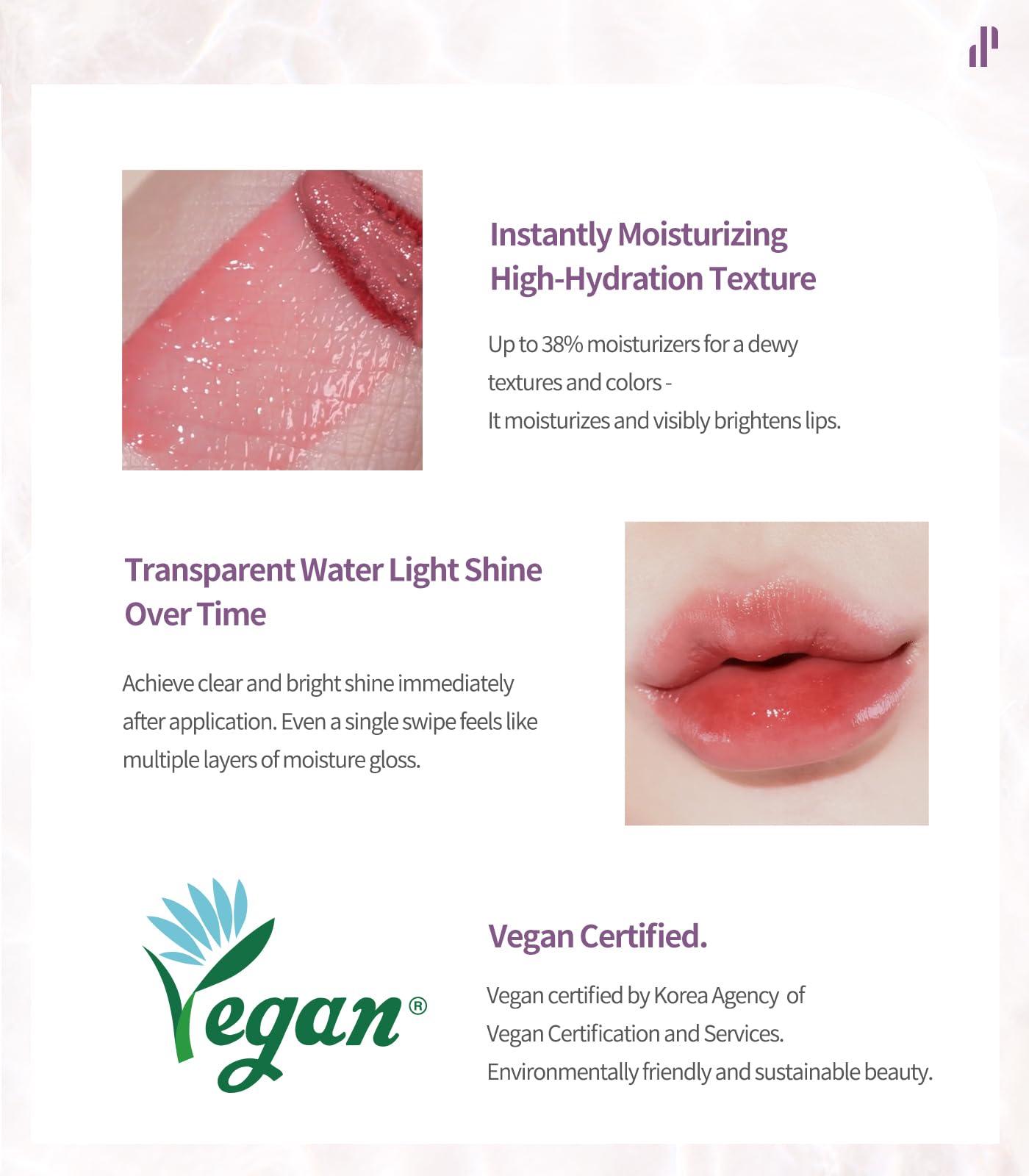 Heart Percent Heart Percent Dote On Mood Pure Glow Tint, Watery & Lightweight Moisturizing Lip Stain Long Lasting Liquid Lipstick 6.8g, 07. Fig Rose