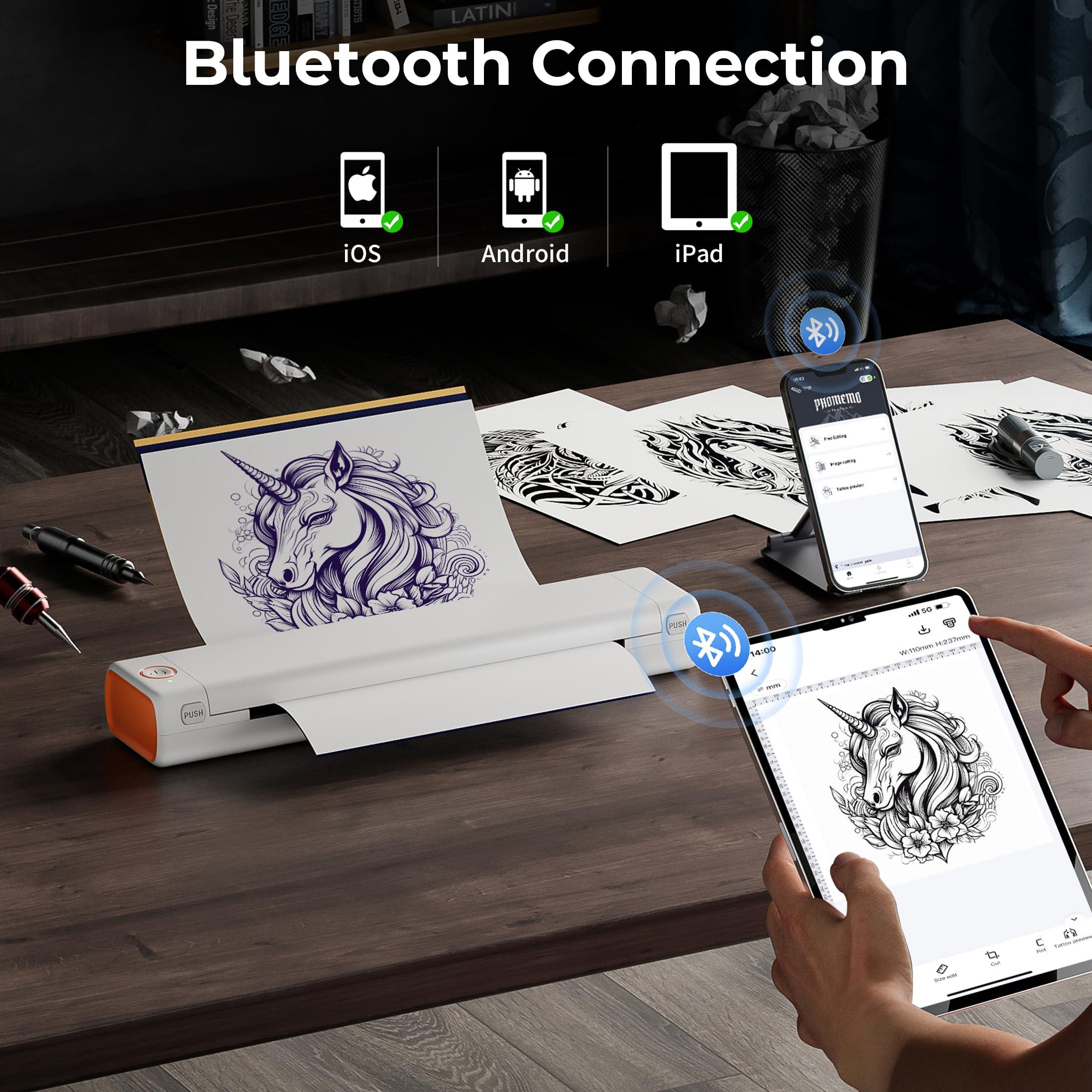 ItriAce Tattoo Stencil Printer with Case, M08F Bluetooth Stencil Printer for Tattooing with 10pcs Transfer Paper, Thermal Tattoo Printer Machine Compatible with Phone/iPad/PC, Wireless Tattoo Transfer Printer