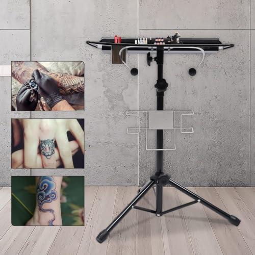 BounceyCart Mobile Portable Tattoo Workstation, Professional Work Station with Tripod Stand, 24-42 inch Height Adjustable Tattoo Studio Desk Tray Portable Table SPA Storage Tables