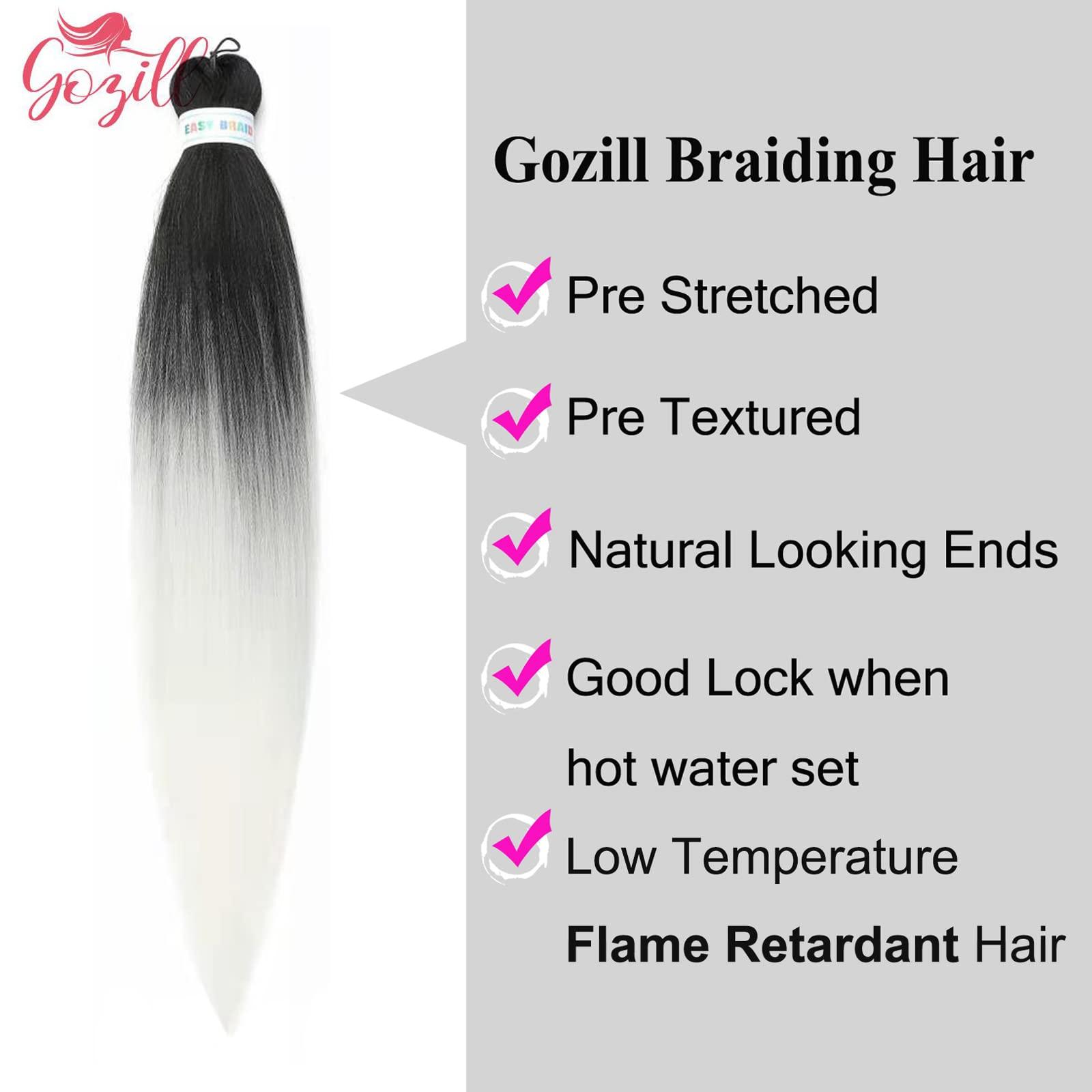 Gozill Ombre Platinum Blonde Braiding Hair Pre Stretched Box Braids Hair Extension 26 Inch Black Platinum Blonde Hair for Braiding(Pack of 3)
