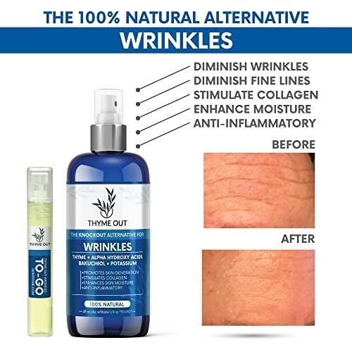 Thyme Out Thyme Out All Natural Anti-Wrinkle Face Mist Spray with Thyme, Bakuchiol, AHA, Beta Carotene and Potassium - Fights Wrinkles, Fine Lines, Inflammation, and Dryness while Boosting Collagen (4 oz)