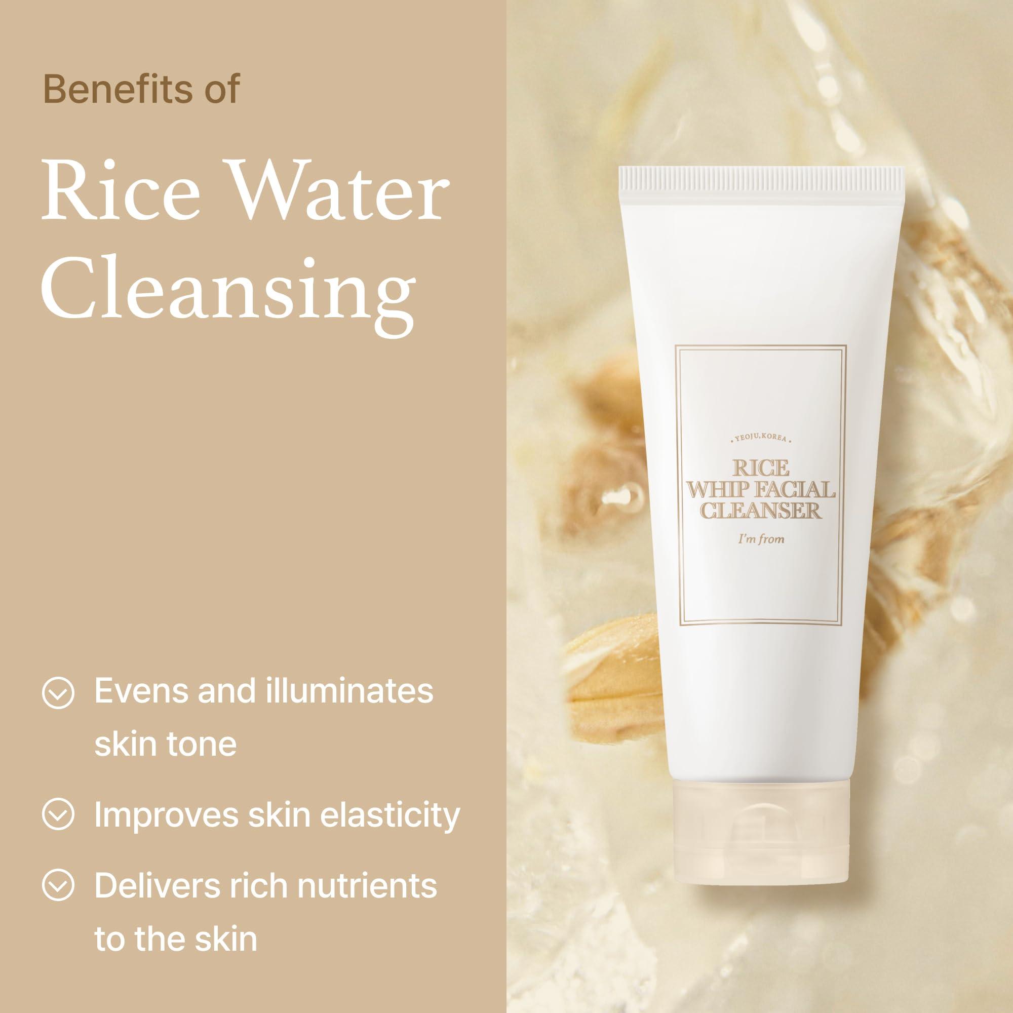 I'm from I'm from Rice Whip Facial Cleanser, low-pH Korean Rice Water Face Wash for sensitive, dry skin, Gentle Face Wash for Hydrating & Moisturizing, Creamy Lather, Makeup Remover (5.07 Fl Oz)
