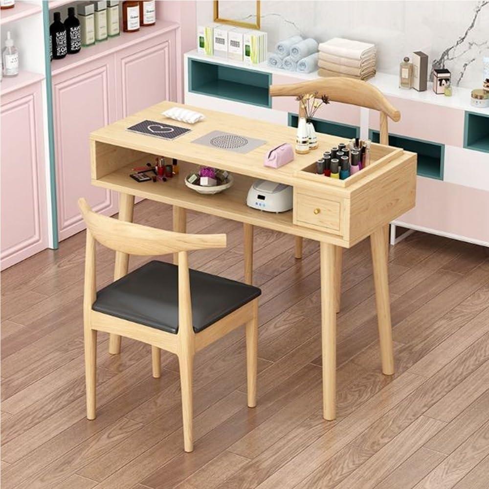 HJAGDJ HJAGDJ Modern Nail Desk with Dust Collector, Nail Table for Nail Tech, Manicure Table with Grooved and Drawer, Solid Wood Double Layer Nail Station, Beauty Salon Nail Tech Desk(39.3in/100cm)