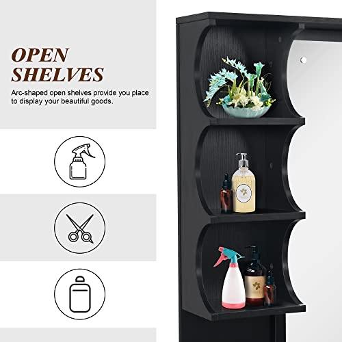 BarberPub BarberPub Backwash Shampoo Bowl Cabinet, Wall Mount Station with Mirror, Storage Cabinet with Drawers & Shelf Salon Equipment 3141 (Black)