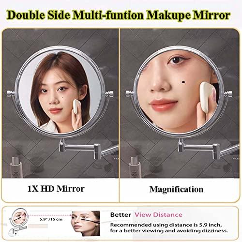 Contrence Wall Mounted Makeup Mirror with Magnification, 8'' HD Double Sided Bathroom Mirror, 360°rotatable, The Stand can be Folded and Unfolded, for Makeup and face Cleansing.-Matte Black||3X