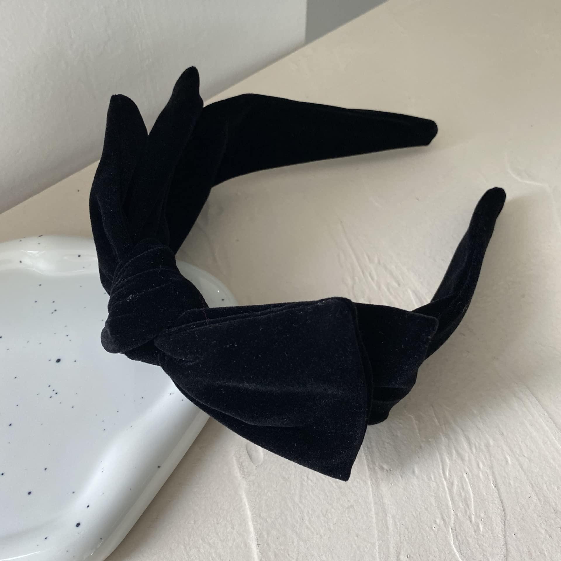YERTTER YERTTER Dainty Black Velvet Knot Bow Turban Wide Headbands Yoga Thick Headbands Wide Hairbands Headband Headwrap Hair Band Fashion Hair Accessories for Women