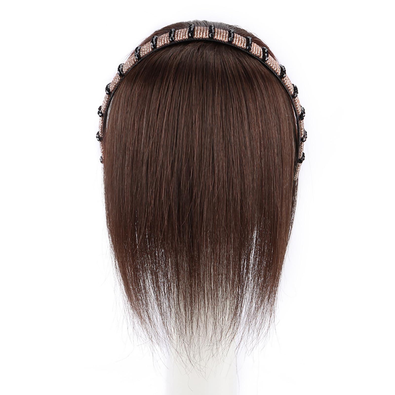 CEAeis CEAeis Synthetic Hair Fringe With Hair Band, Rhinestone Wide Headband Bangs Wig, Stylish Front Hair Bangs Headband for Women (Brown Black,25cm)