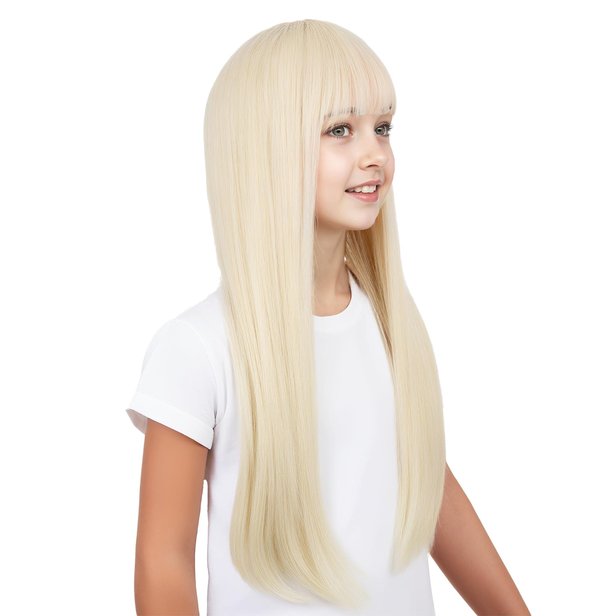 Ufindcos Ufindcos Kids Blonde Wig with Bangs Girls Long Blonde Wig Child Light Blonde Wig Blond Wigs for Kids Girls Synthetic Wig with Wig Cap