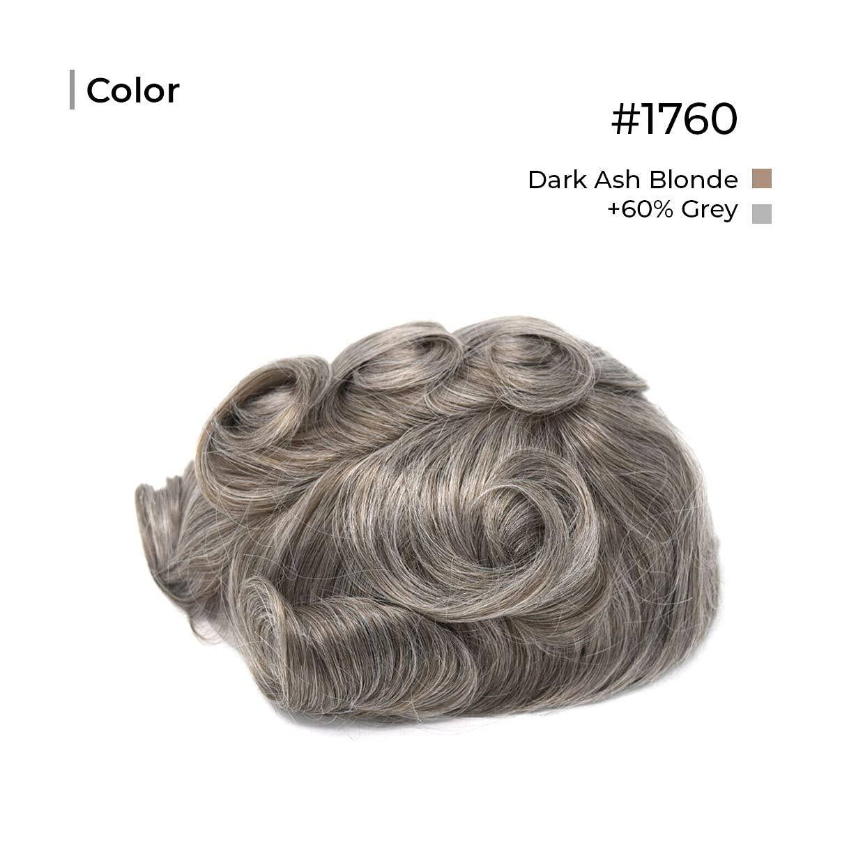 Superhairpieces Superhairpieces NM101 Long-Lasting Men\'s Toupee Hairpiece for Men, 0.2mm thin 8\"x10\" PU Skin with 100-110% Premium Indian Remy Human Hair Toupee Wig for Men (Dark Ash Blonde + 60% Synthetic Grey Hair)