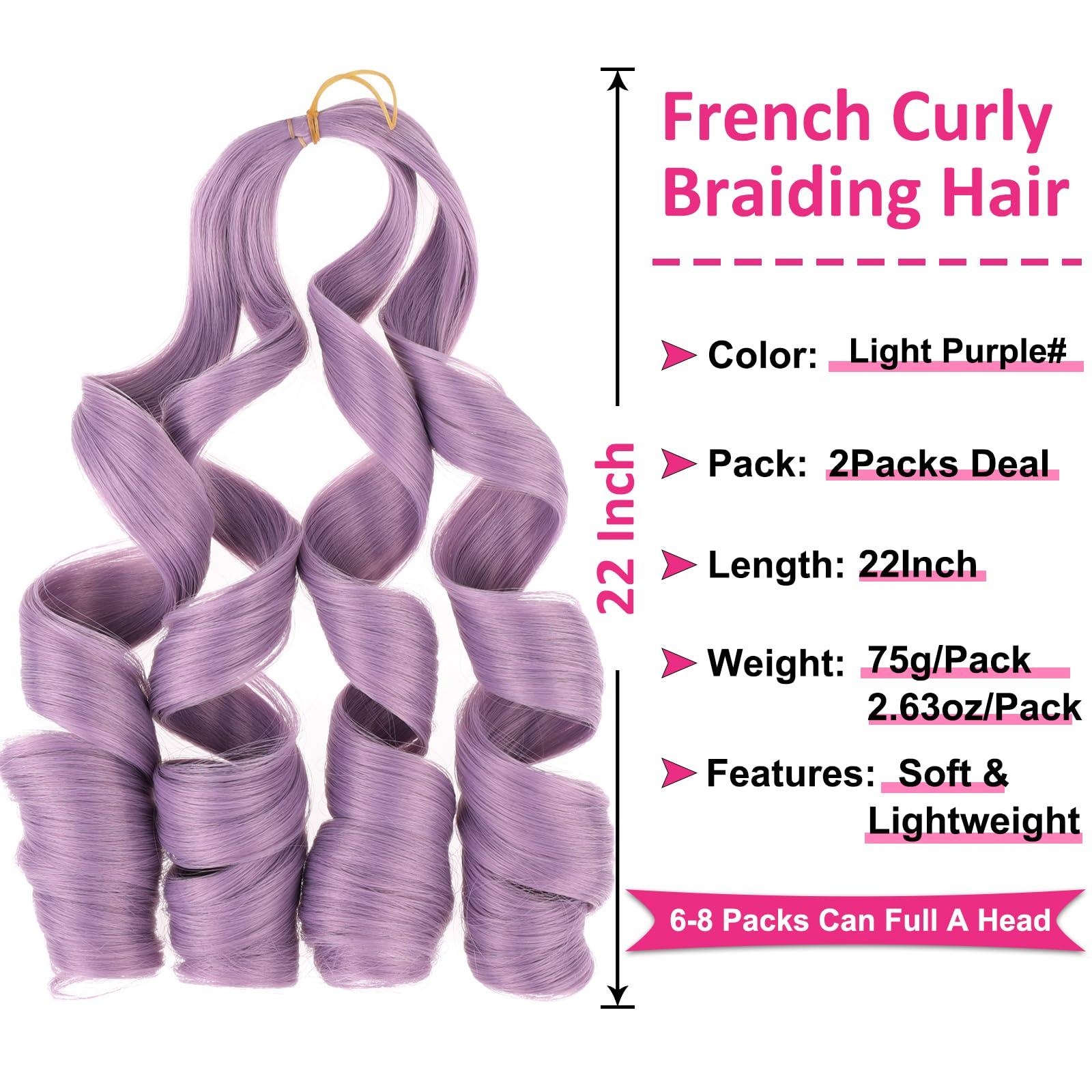 Union Beauty Unionbeauty French Curl Braiding Hair Light Purple 22 Inch French Curly Braiding Hair 2 Packs Body Wave Crochet Braids Yaki Pre Stretched for Goddess Box Braids Crochet Hair