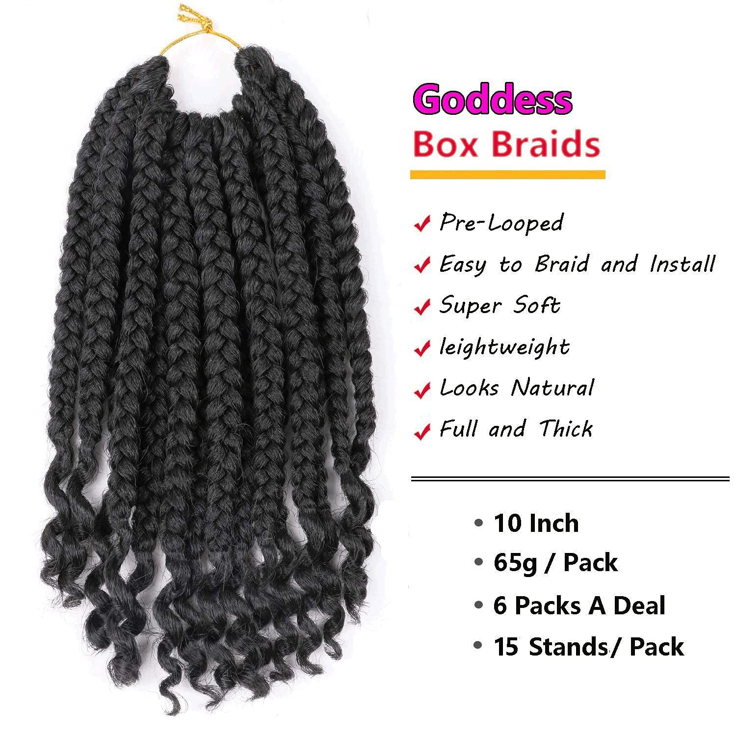 Layashow 10 Inch Bob Box Braid Crochet Hair with Curly Ends 6 Packs Synthetic Hair Crochet Braid Hair for Black Women (2#, 10 Inch)