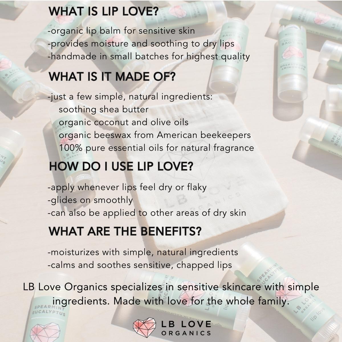 LB Love Organics LB Love Organics Lip Love | Organic Lip Balm | Organic beeswax and Plant Based | Natural Lip Balm (Vanilla Mint)
