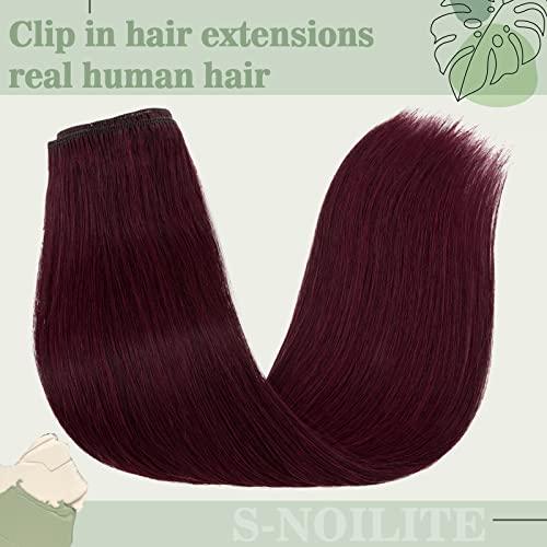S-noilite S-noilite Clip in Hair Extensions Human Hair Clip in Human Hiar Short Wine Red Hair 8 Pieces 18 Clips 100% Real Human Hair Standard Weft Silky Full Head Straight 16"-90g Wine Red (#99J)