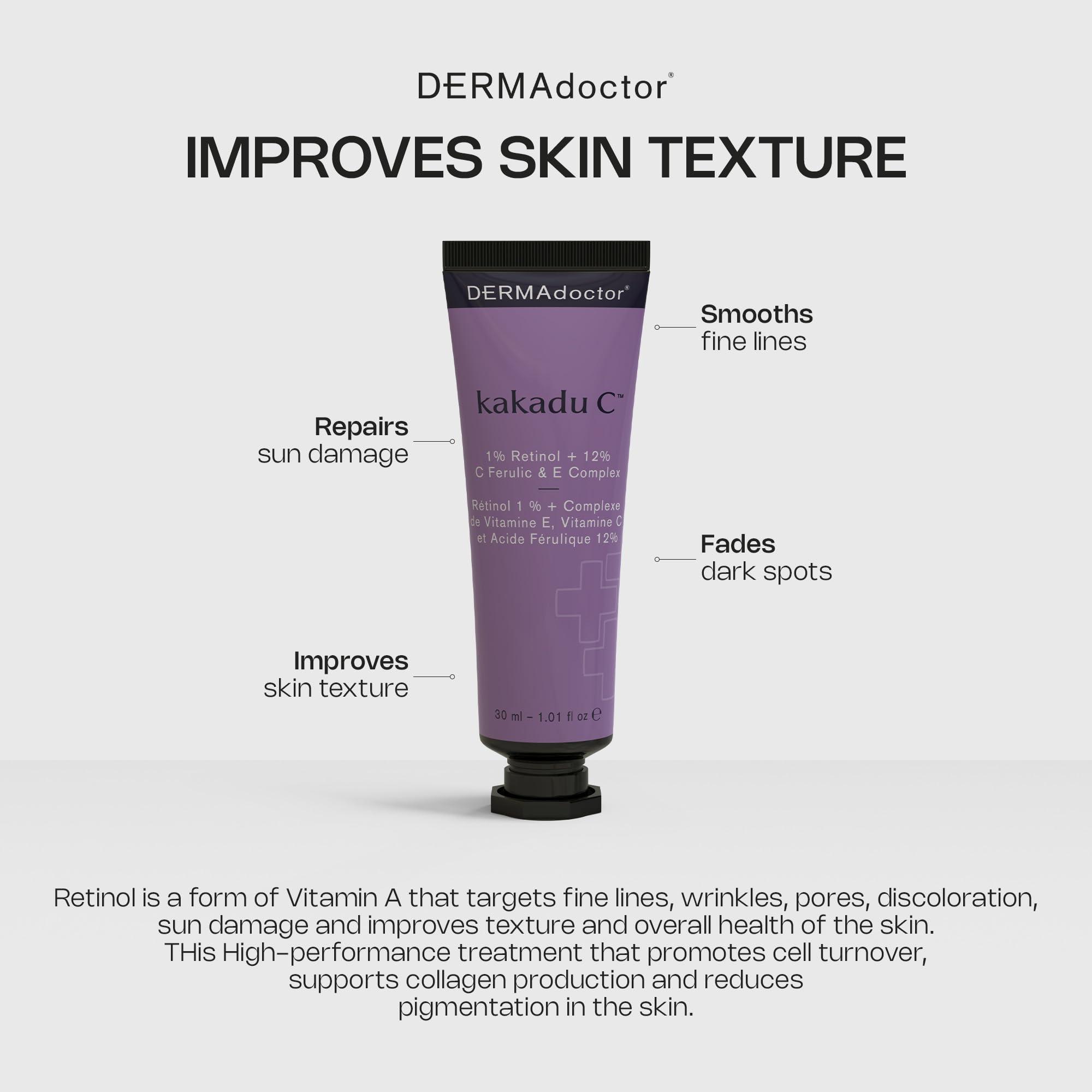 DERMAdoctor DERMAdoctor Kakadu C Dermatologist Formulated 1% Retinol Cream + Vitamin C, E Ferulic Complex, Anti Aging Face Cream to Brighten, Smooth and Firm. Hyperpigmentation Treatment for Face - 1.01 fl oz