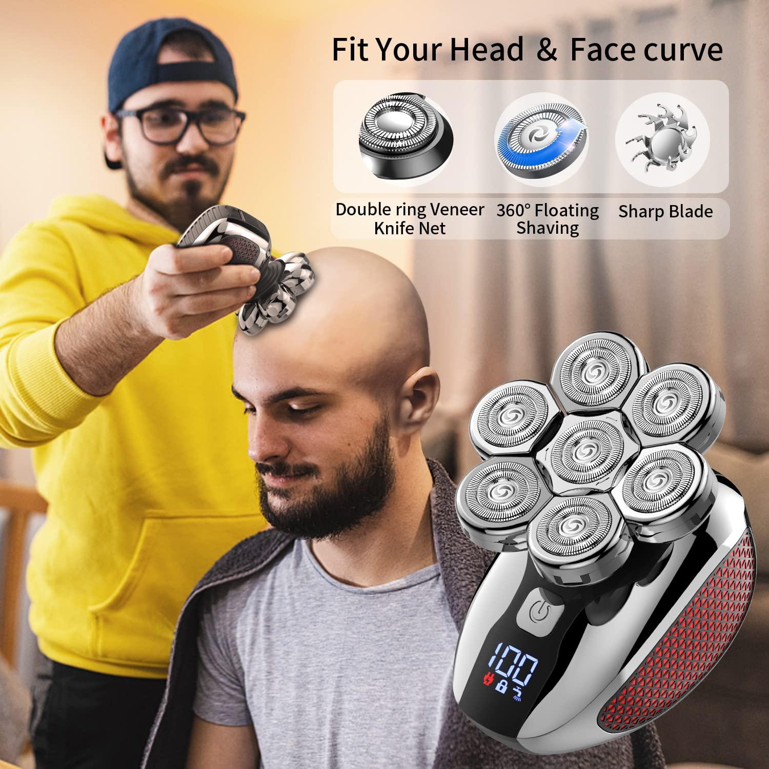 CHLANT Head Shaver for Bald Men 7D, Bald Head Shavers for Men Wet&Dry,CHLANT 5-in-1 Electric Head Shaver for Men Head Razor Cordless Rechargeable Waterproof, Electric Razor for Men Rotary Shaver Grooming Kit