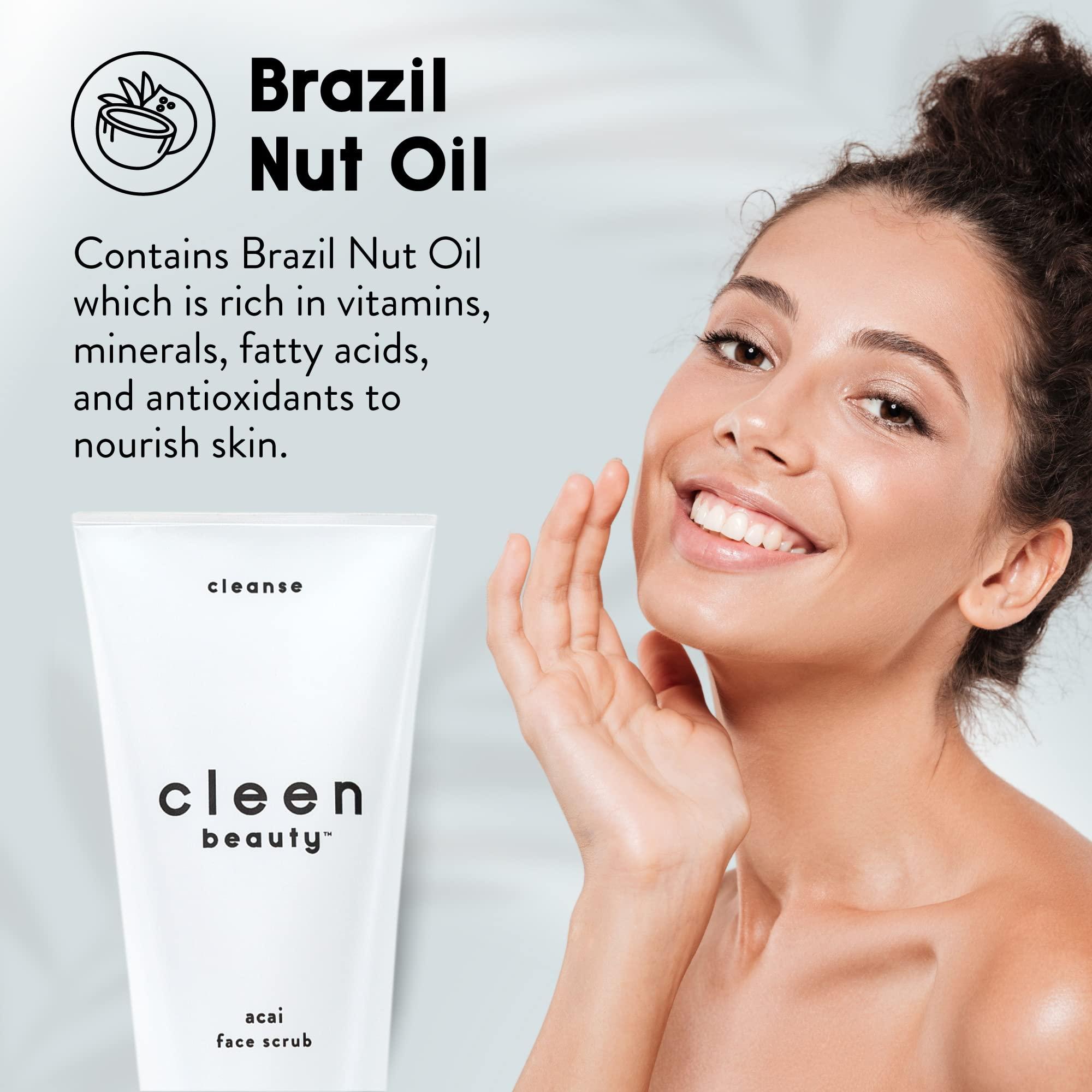CLEEN BEAUTY Cleen Beauty Acai Face Scrub | Acai Face Exfoliator | Exfoliating Face Wash with Brazil Nut Oil & Avocado Oil | Facial Scrub - Paraben Free, SLS Free | Exfoliating Face Scrub | 6.0 Fl Oz