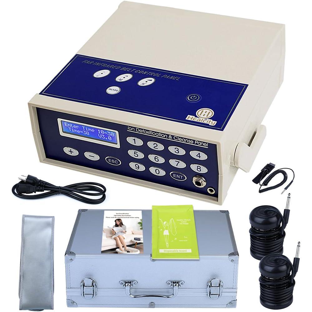 Healcity Healcity Ionic Foot Bath Detox Machine Birthday Gift Professional Negative Hydrogen Ion Foot Detoxification System with 2 Detox Arrays Far Infrared Wrist Strap Waist Belt Storage Case
