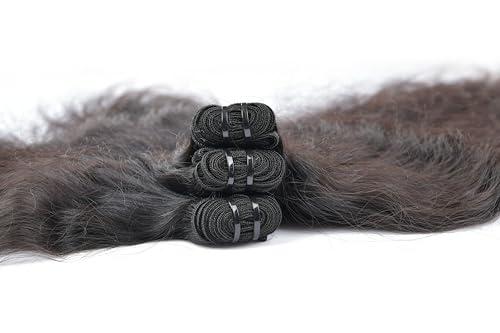 SRI KARKY EXIM GAYURA HAIR 100% Natural Indian VirginTtemple Raw Hair Extensions Unprocessed and Not Treated of Chemicals Single Donor Weft Bundles Personal use Fashion Partys. (14\"\"16\"\"18\"\" Wavy 3 Bundle), Black