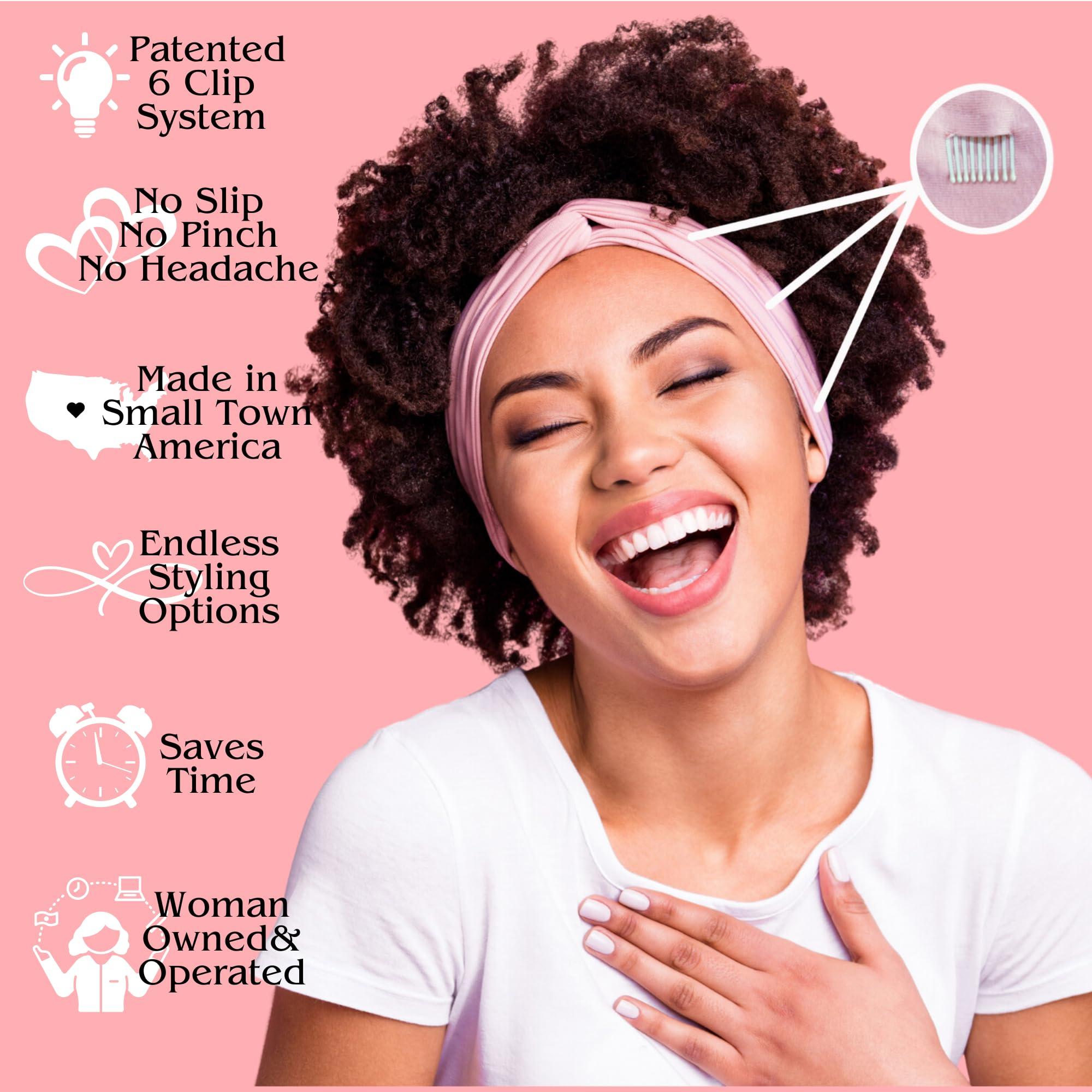 She Will Amaze You SWAY SWAY Patented 6-Clip Non Slip Stretchy Headbands for Women - 58\"x3.5\" - Many Cute Ways to Style - Soft Moisture-Wicking Extra Wide Thick Cloth Headbands for Yoga, Wide, Boho, Turban, Fall and Nurses