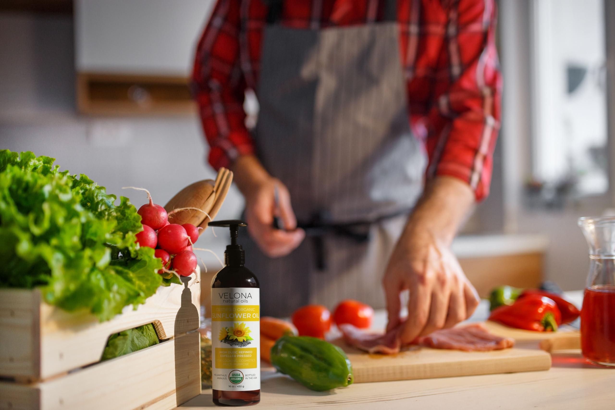 velona velona USDA Certified Organic Sunflower Oil - 64 Fl Oz | 100% Pure and Natural Carrier Oil | High Oleic, Refined, Expeller Pressed | Cooking, Skin, Hair, Body & Face Moisturizing