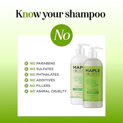 Maple Holistics Tea Tree Shampoo and Conditioner Set - Sulfate Free Clarifying Shampoo and Conditioner for Oily Hair & Scalp Care with Australian Tea Tree Oil - Complete Dry Scalp Treatment for Build Up (16 Fl Oz)