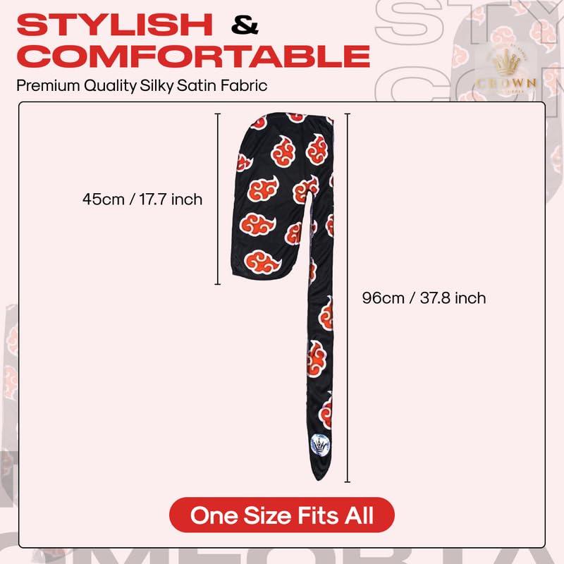 FOR KINGS. BY KINGS CROWN LMTD SUPPLY Red Clouds Silky Durag - 360 Wave Du Rag with long tails and quadruple stitching - Smooth Silk Fabric for Comfort and Compression