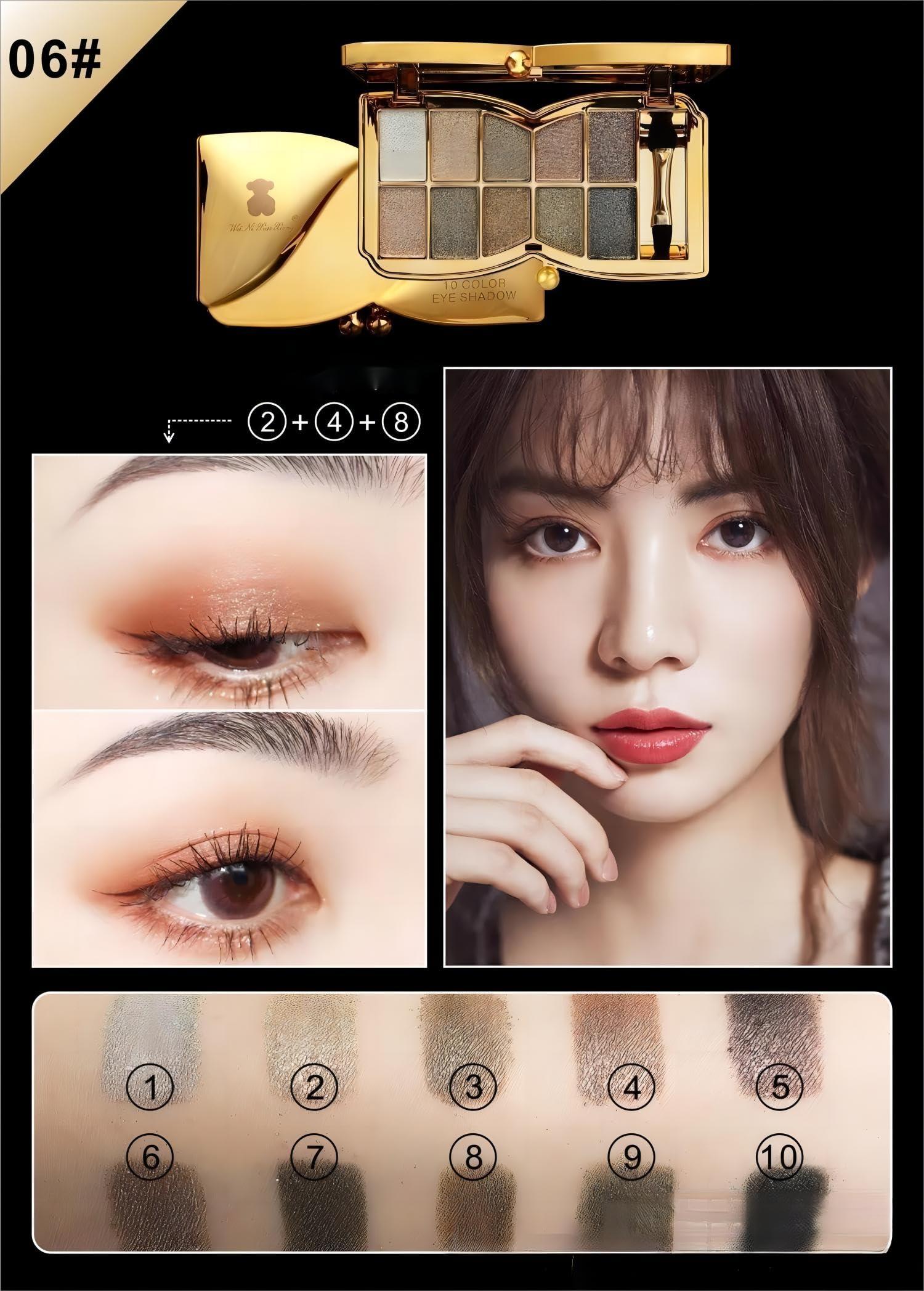 Ewinxin Ewinxin 10 Colors Glitter Eyeshadow Palette, Fine Pressed Shimmer Eye Shadow Powder Pallet, Diamond Bright Makeup Set for Women (Color #6)