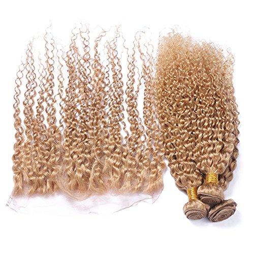 Ruma Hair Ruma Hair Honey Blonde Brazilian Hair With 13x4 Lace Frontal Closure #27 Strawberry Blonde Virgin Kinky Curly Human Hair 3 Bundles With Full Lace Frontals (24 with 24 26 28)