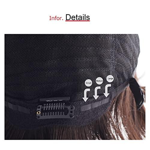 igennki igennki Short Casual Bob Wig with Bangs for Asian Young Women (Human Hair Blend+Medical Base, 3 Dark Brown)