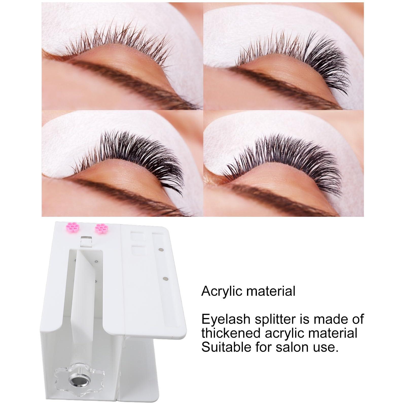 Focket Eyelash Flowering Machine, 6.89in False Eyelash Separator with 10 Eyelash Glue Cups, Professional Portable Acrylic Gift for Women Practical Lash Fan Maker Root Splitter (White)