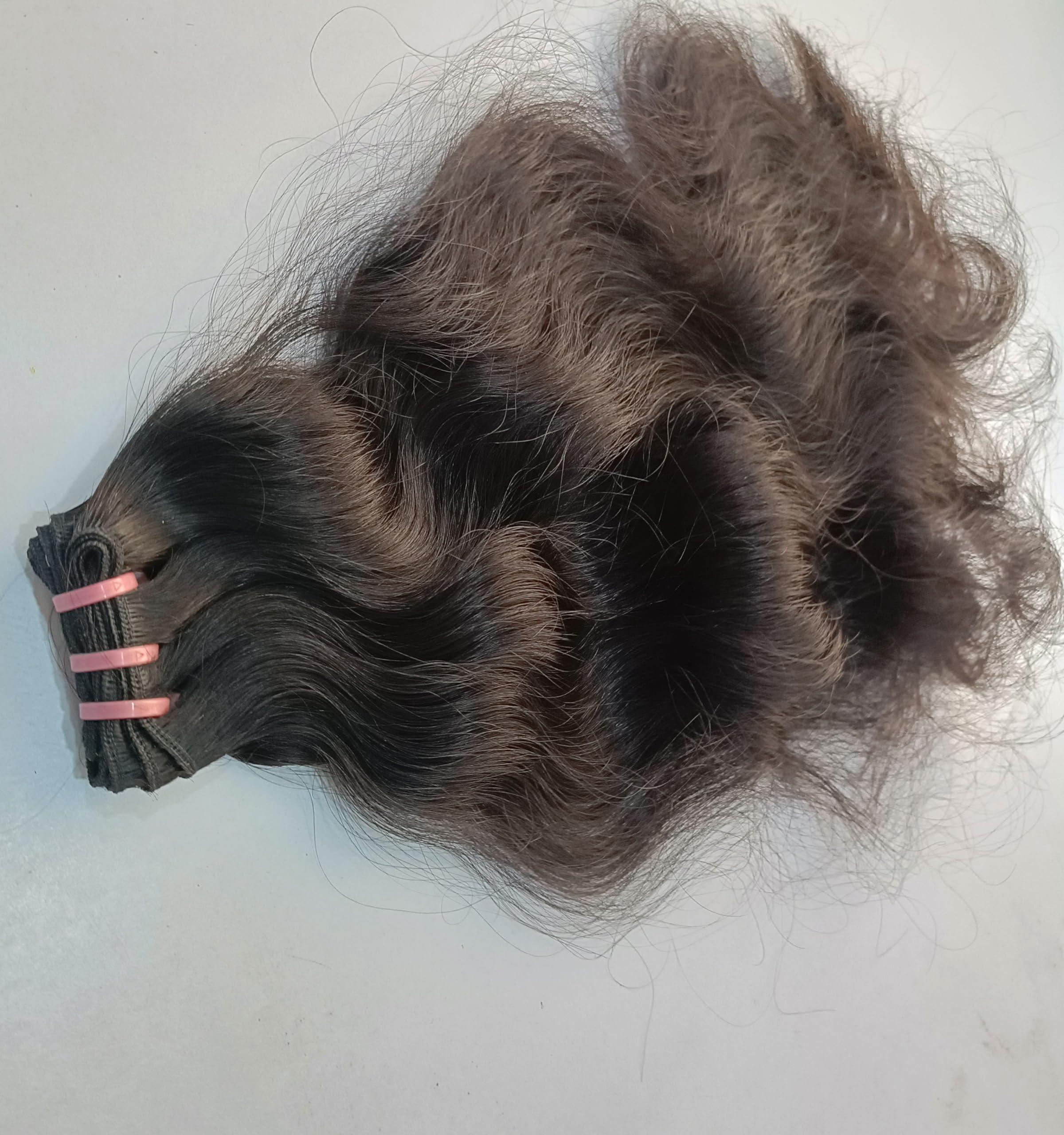 Generic Unprocessed Indian Hair Wavy Natural Black 100g/Bundle, Single Donor Raw Silky Soft Body Wavy Human Hair Extensions (16 Inches)