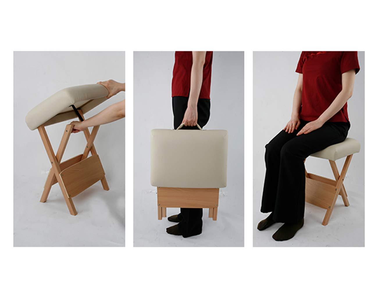 Elitzia Elitzia Convenient Wooden Folding Stool SPA Beauty Salon Beautician PU Sponge Soft Hand-Held Portable Travel to Folding Low Stool Comfortable Working Wood Foldable Chair Home ET20646 (Creamy-White)