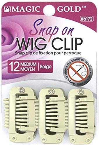 Gold Magic \" Magic Gold\" Snap On WIG CLIP No Seams or Needles (12pcs. Beige)