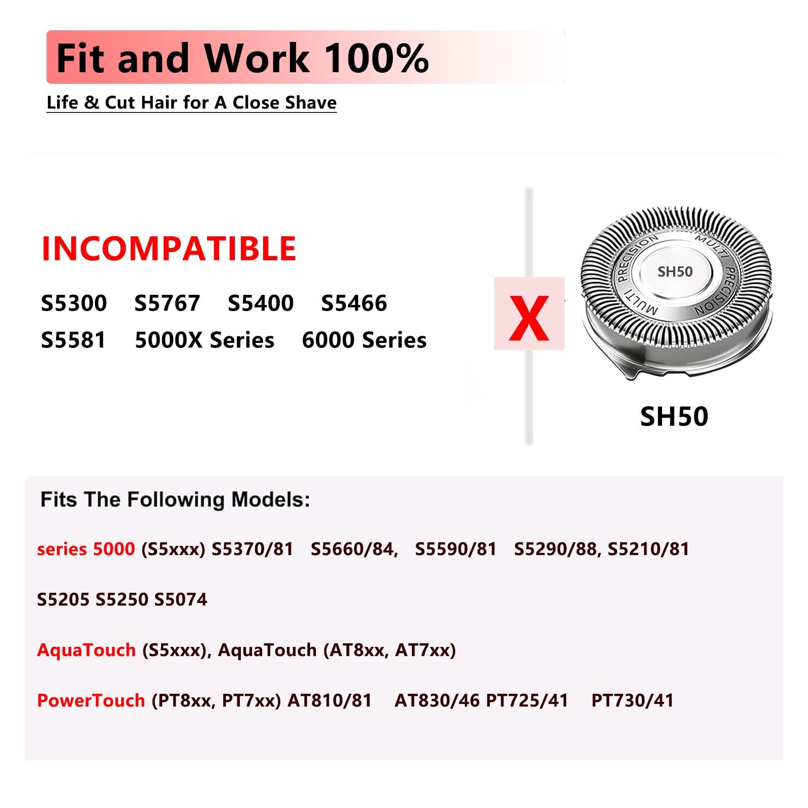 Ya-sport SH50 Compatible With Philips Norelco Replacement Heads, For Philips Norelco Series 5000 Replacement Heads,for Series Electric Shaver S5660/84,S5590/81,S5290/88,5000 Replacement Blades for HQ8 Shaver