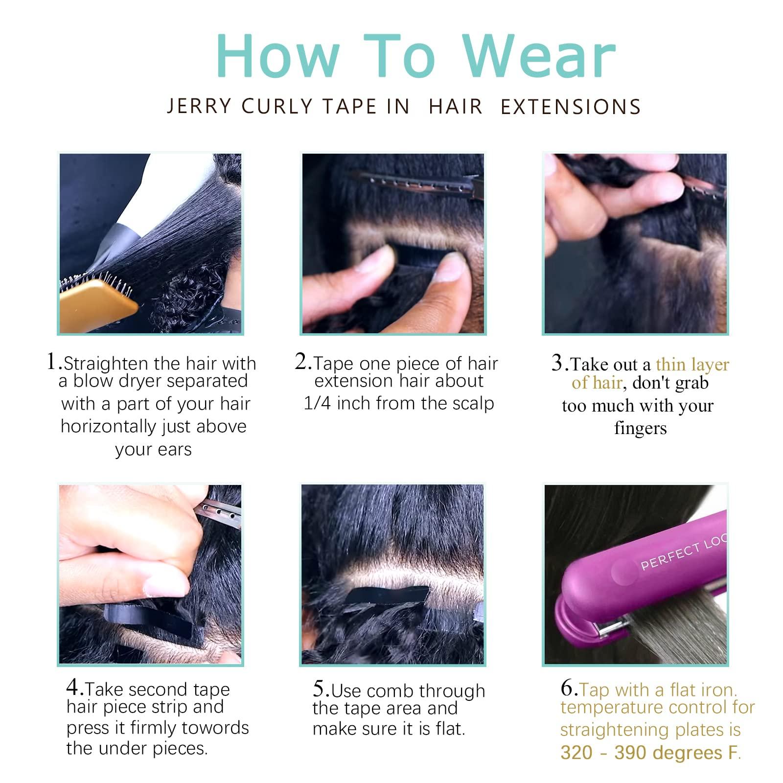 Lacer Lacerhair Jerry Curly Tape in Black Hair Extensions Human Hair Extensions 3B 3C Virgin Double Sided Curly Hair Extensions Real Human Hair Tape in for Black Women #1B 12 Inch 80G/32Pcs