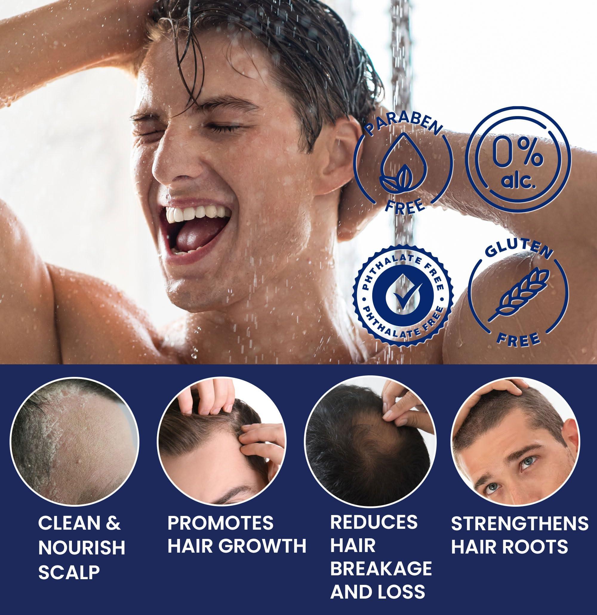 Uttse Uttse Biotion Hair Growth Shampoo for Men: Natural Thickening Shampoo with Tea Tree Oil Ginseng Mint for Hair Loss and Thinning Hair - 10.1 fl.oz, Dark Blue