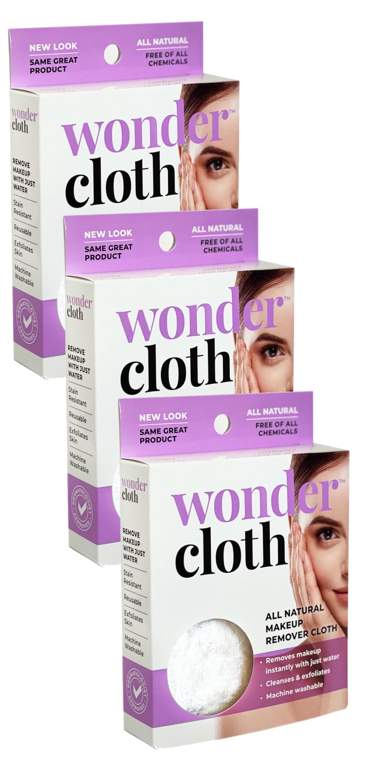 Wonder Wonder Cloth (Pack of 3) - All Natural Make-Up Remover Cloth, Removes Makeup Instantly with Just Water, Cleanses and Exfoliates, Machine Washable