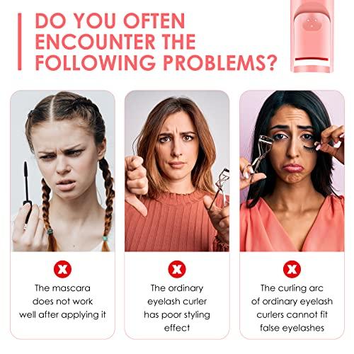 MGDYSS Heated Eyelash Curlers, Electric Eyelash Curlers, Rechargeable Lash Curler with Flexible Silicone Pad, Long-Lasting, Natural Curling Eye Lashes, Pink